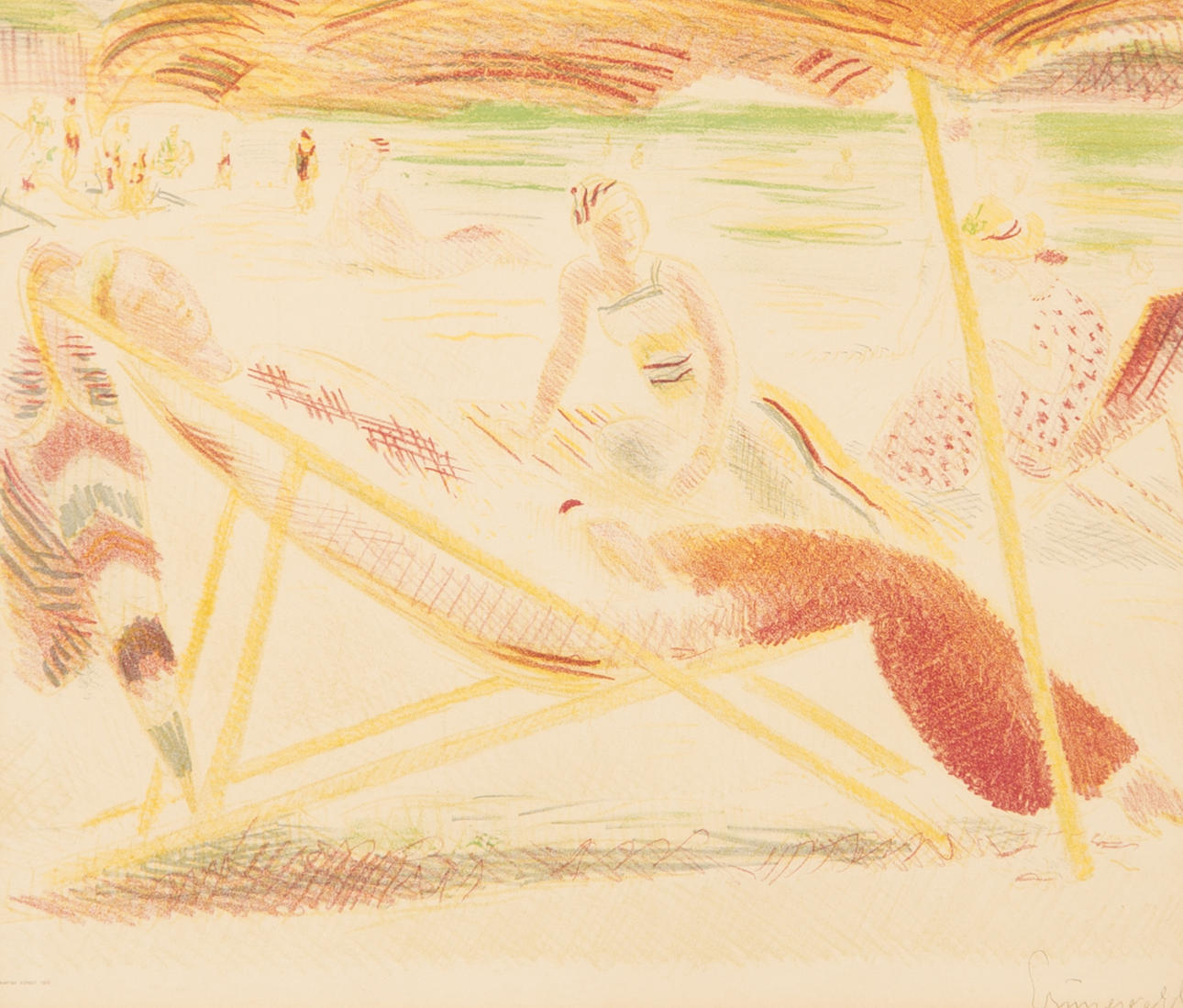 ISAAC GRÜNEWALD. Solbadande kvinnor, inramat tryck.