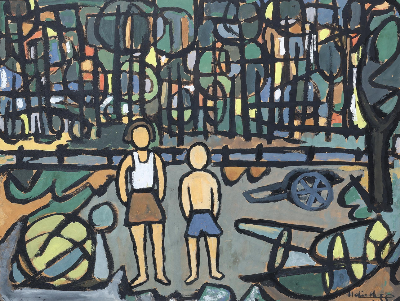 OIDENTIFIERAD KONSTNÄR. Målning, gouache, signerad.