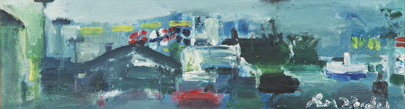 LARS HERDER. Hamnmotiv Helsingborg, olja på duk, signerad.