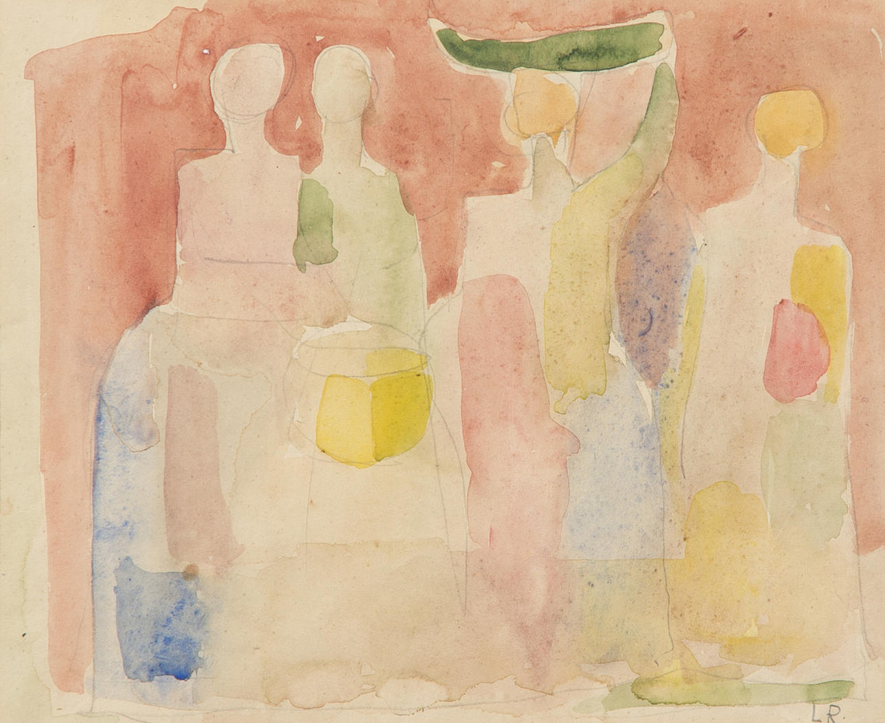 LENNART ROSENSOHN. Komposition med figurer, akvarell, signerad L.H.