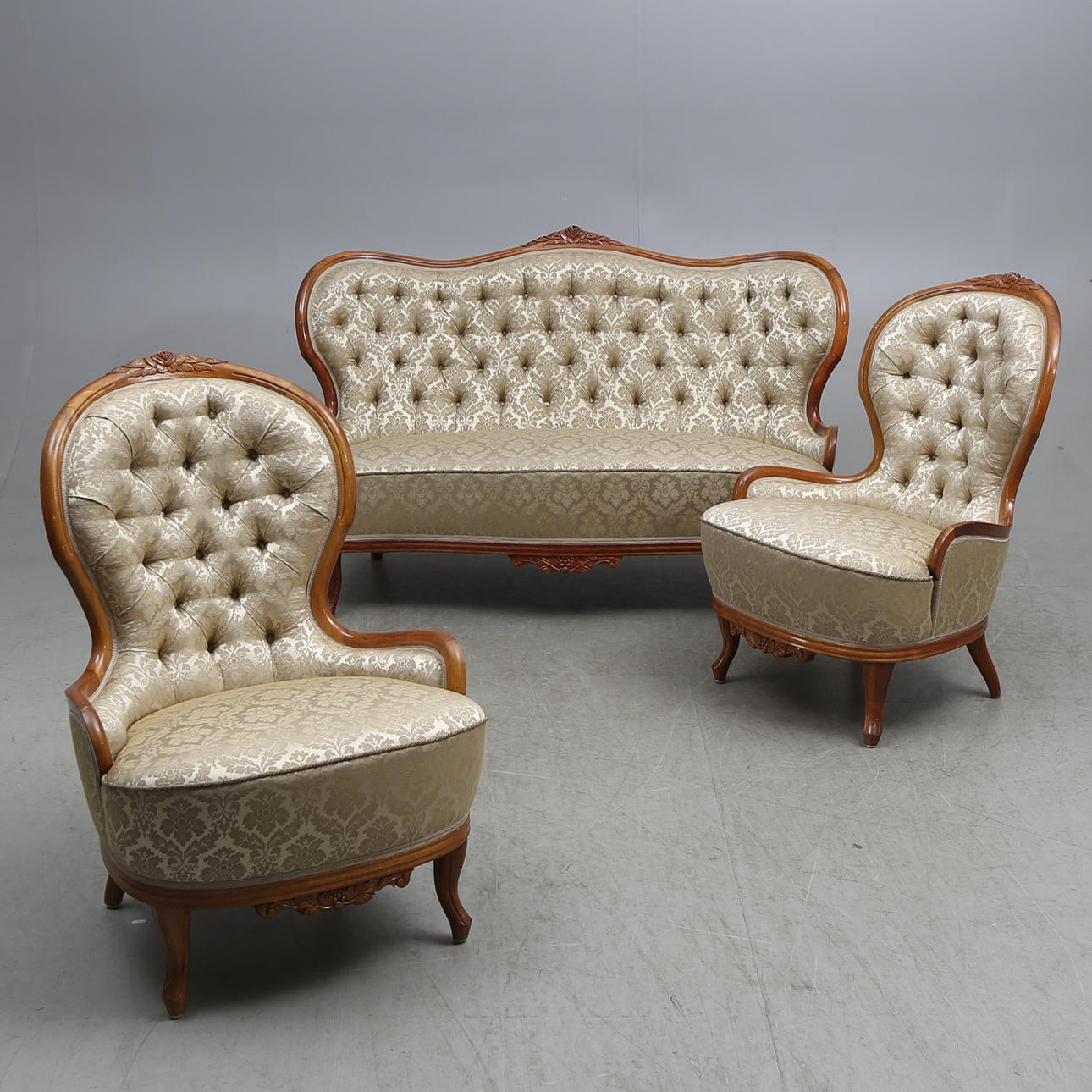 SOFFGRUPP, 3 delar, rokoko-stil, 1900-tal.