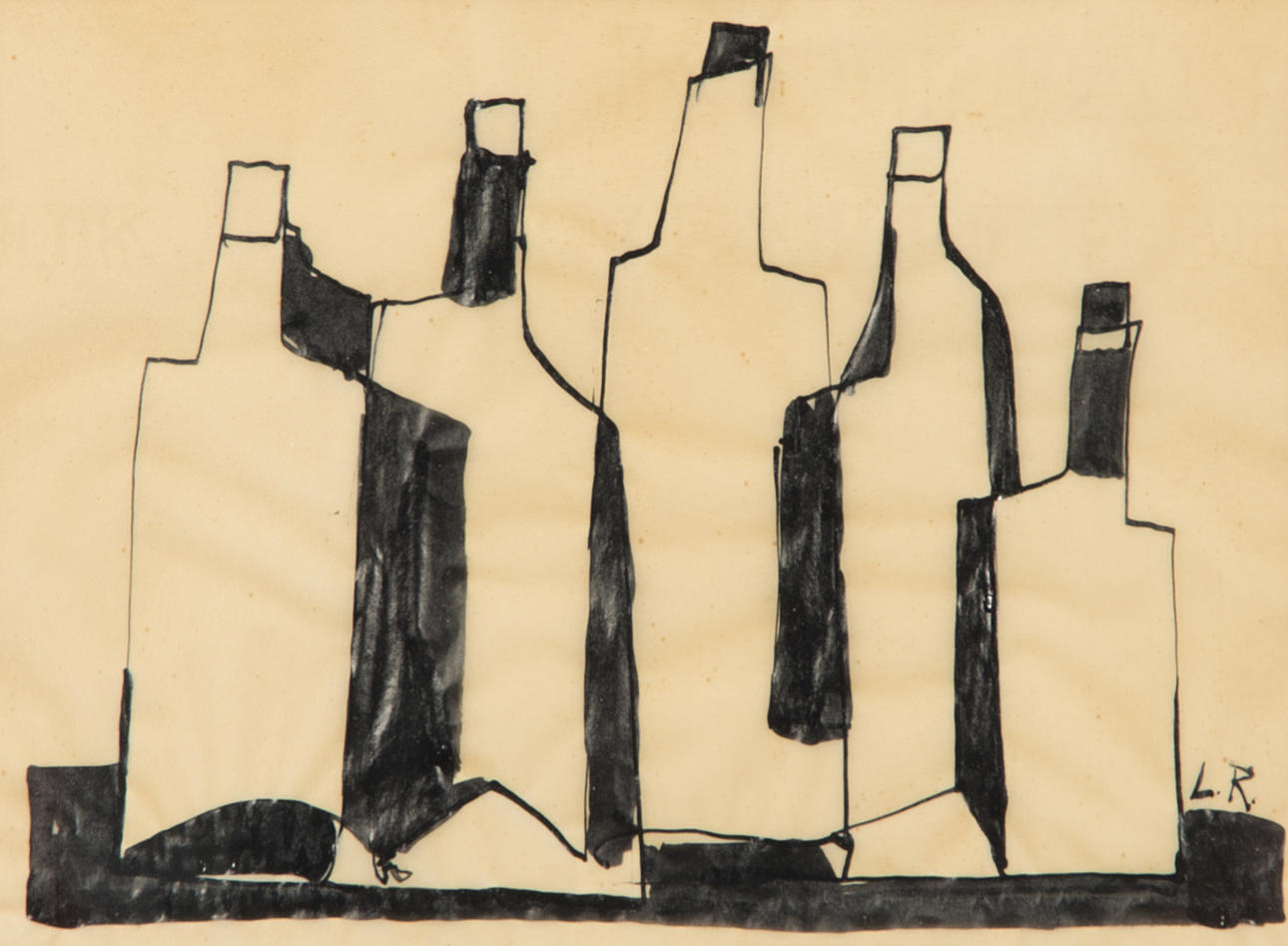 LENNART ROSENSOHN. Flaskor, teckning, signerad L.R.