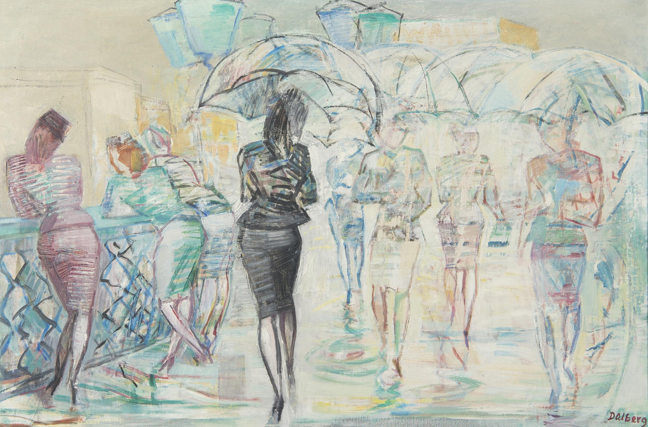 ÅKE DALBERG. "En liten animerad fest", olja på duk, signerad Dalberg.