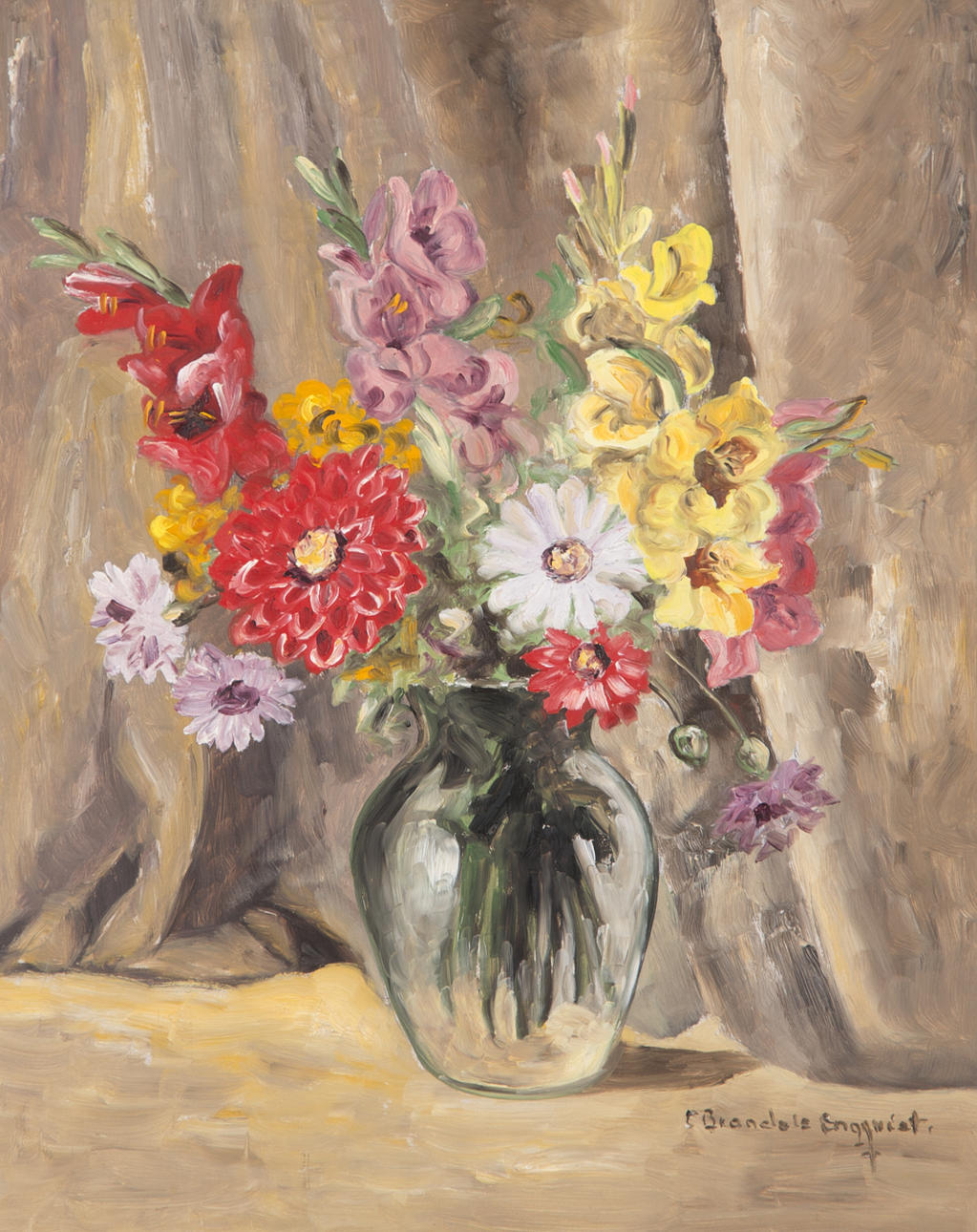 CARIN BRANDELS-ENGQVIST. Blomsterstilleben, olja på pannå, signerad C. Brandels-Engqvist.