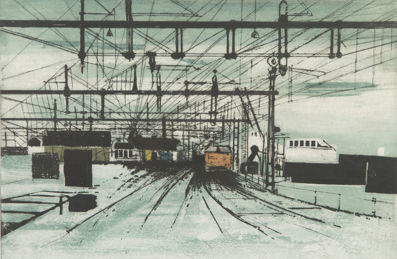 JOSEF SCHIBLI. "Färjestation", etsning, signerad.