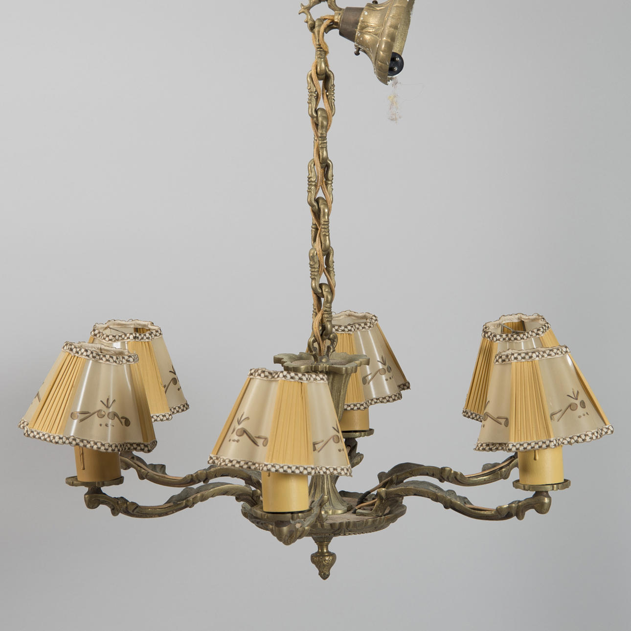 TAKLAMPA med 6 ljusarmar, brons, 1900-talets mitt.