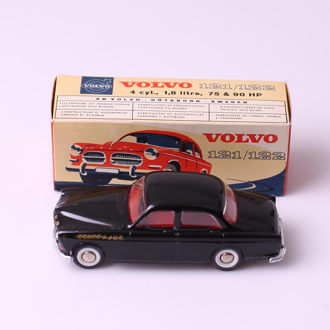 MODELLBIL, plåt, svart, VOLVO Amazon 121, Tekno - Danmark, 1900-tal.