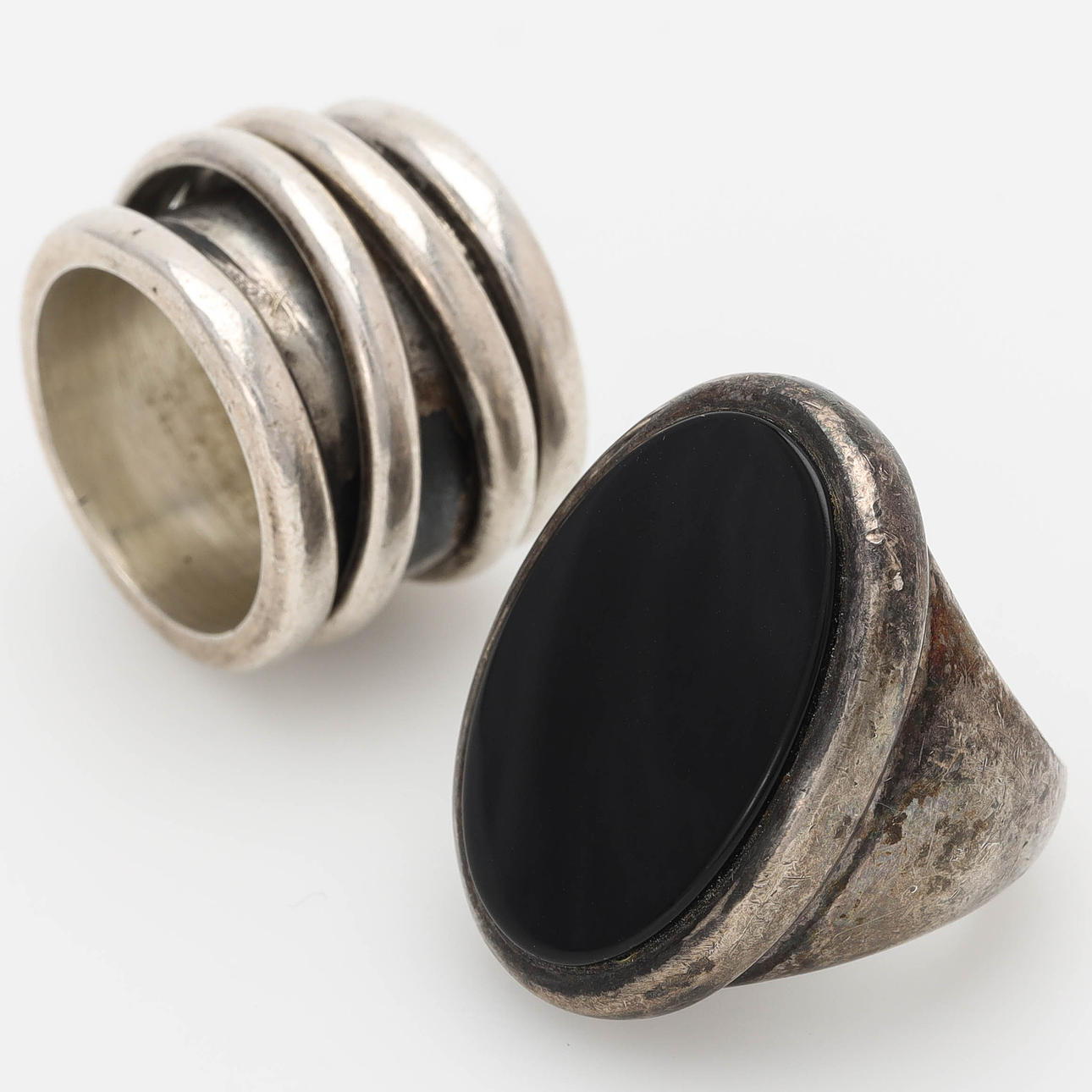 RINGAR, 2 st, silver, planslipad onyx.