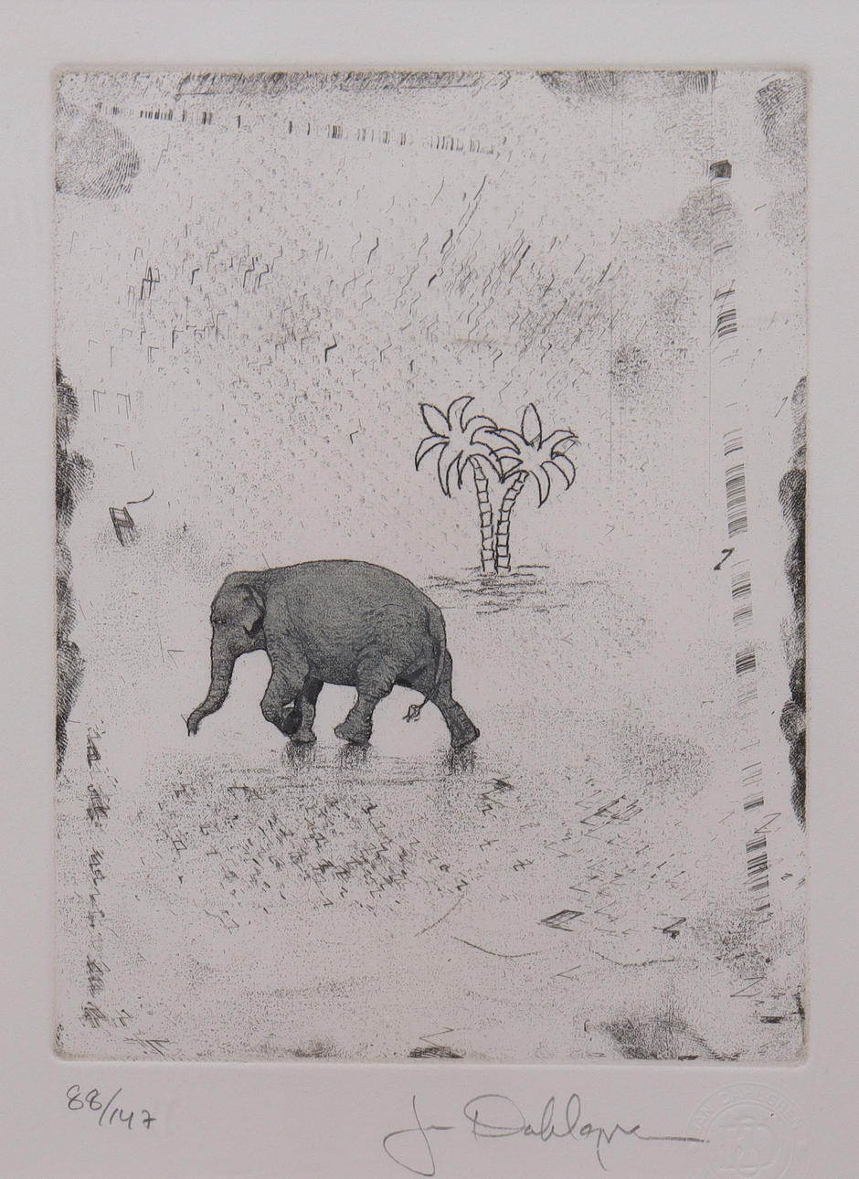 JAN DAHLGREN. etsning, elefant.