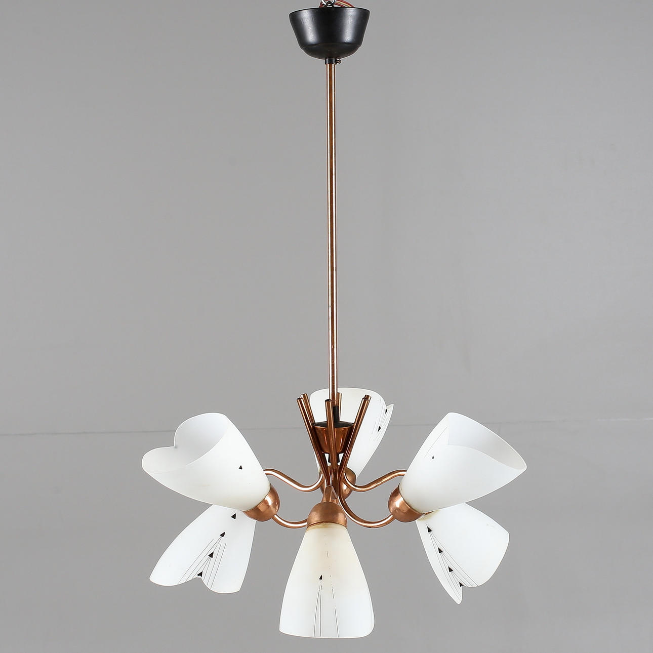TAKLAMPA, glas/koppar, Art Deco, 1960-tal.