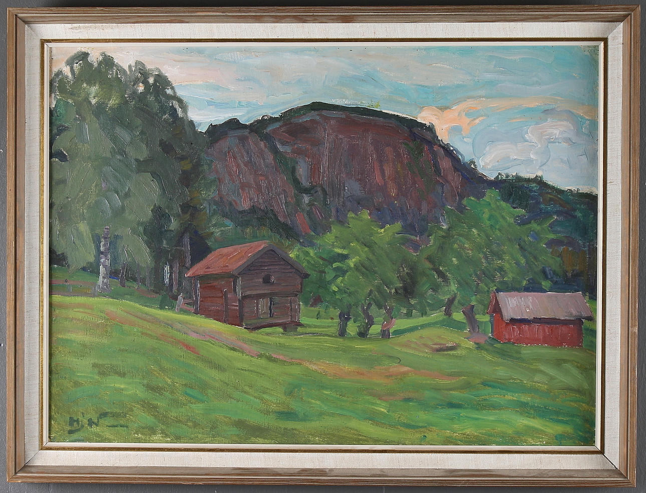 HJALMAR NORDLUND. Härbre vid skogskanten, olja på pannå, monogramsignerad.