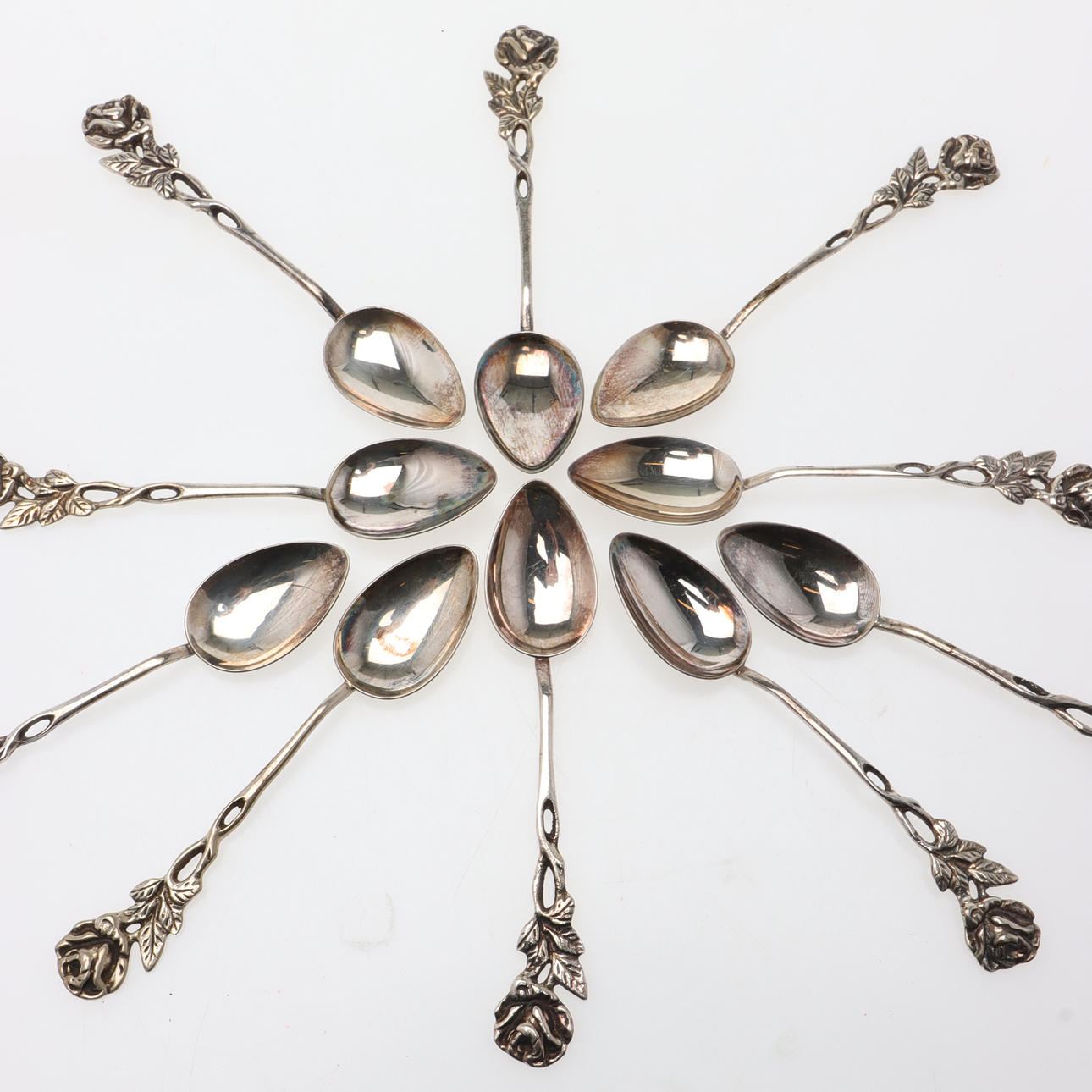 KAFFESKEDAR, silver, 10 st, "rosen", GEWE.