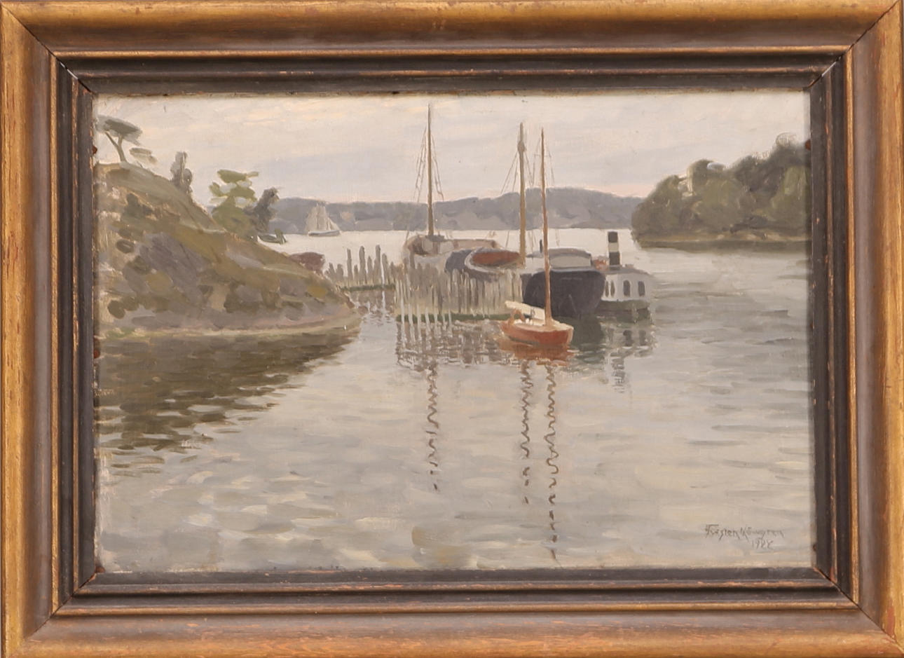 TORSTEN LÖWGREN. TAVLA, olja på papp, signerad Torsten Löwgren 1922, båtar.