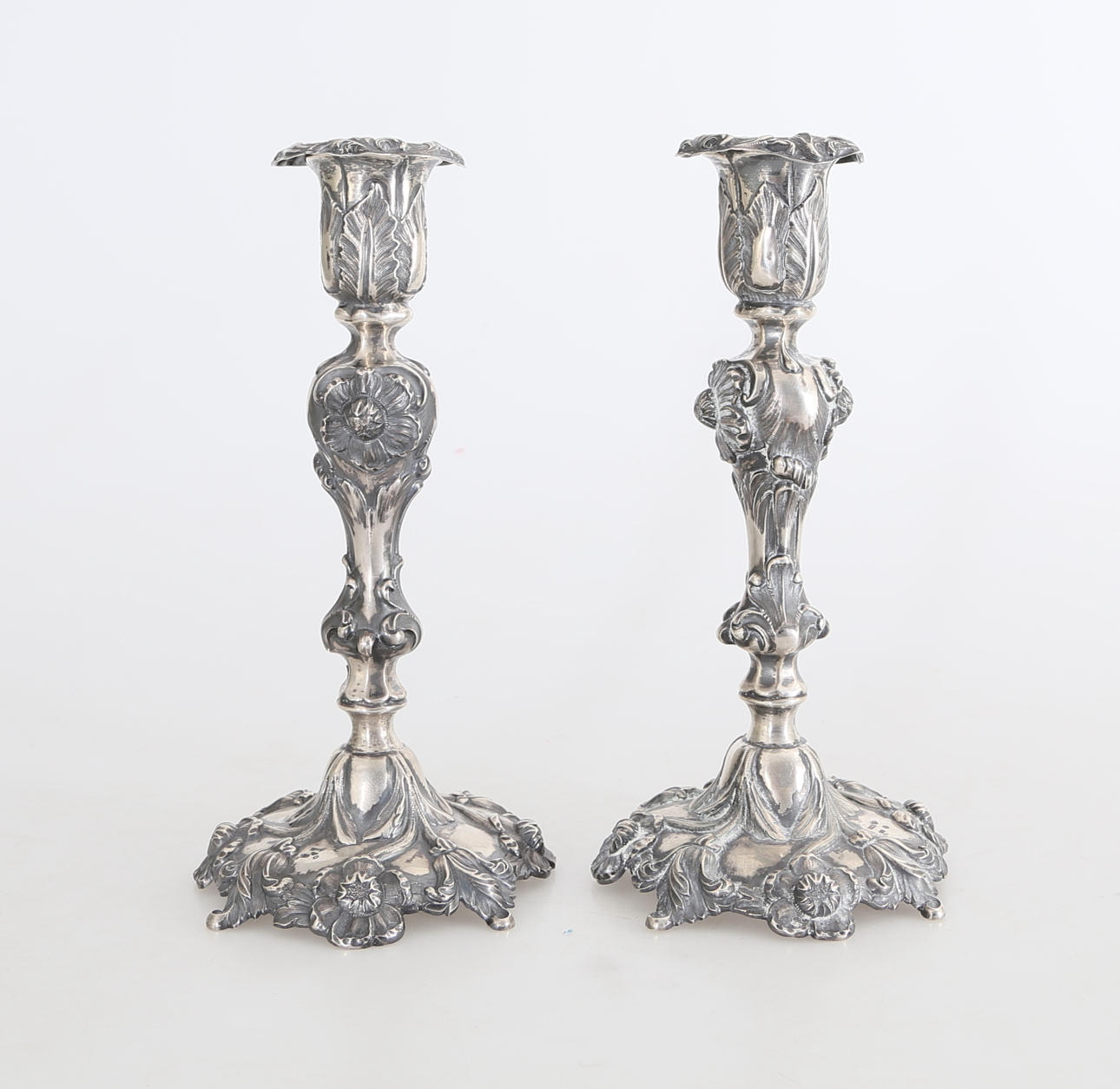 LJUSSTAKAR, 1 par, silver, C&A, Stockholm, 1857, vikt 549 gram.