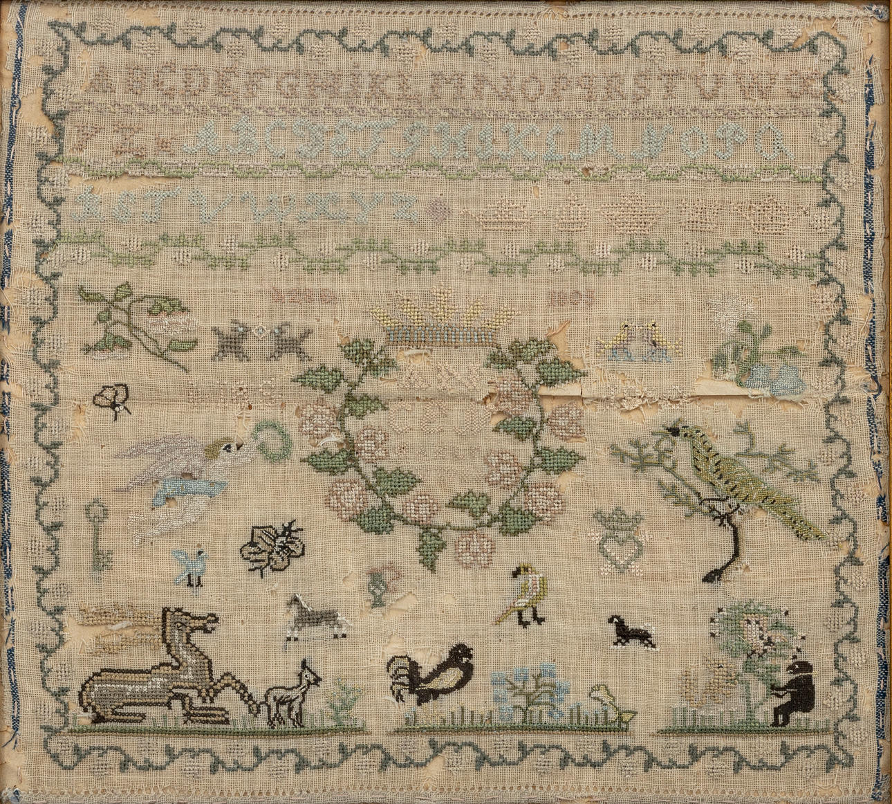 MÄRKTAVLA, broderad tavla, daterad 1803.