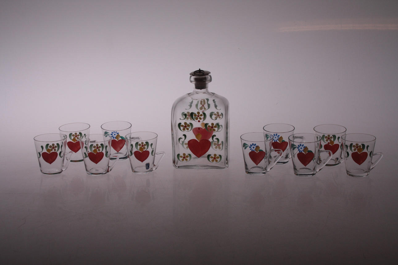 GLAS med KARAFF, 11 delar, Handmålat Johansfors Sweden.
