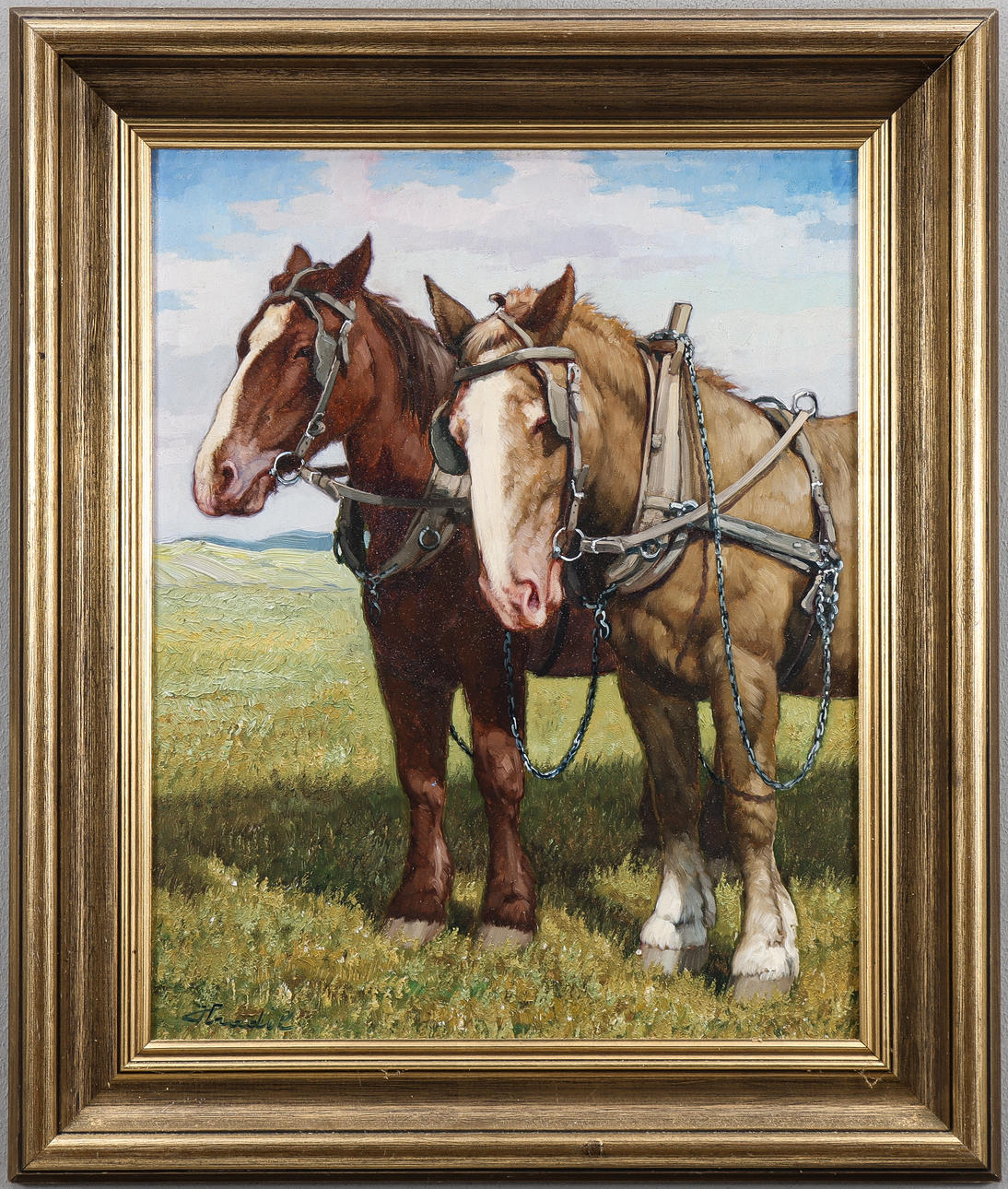 BELA HRADIL. Oil on panel, signed.