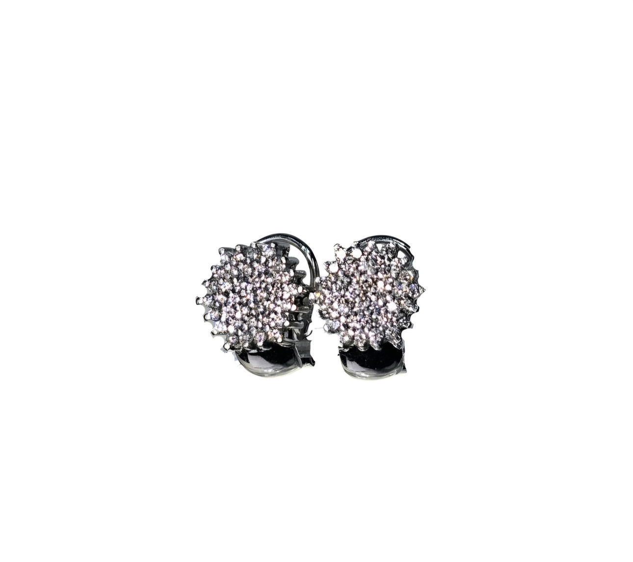 18k white gold earrings with diamond rosettes.