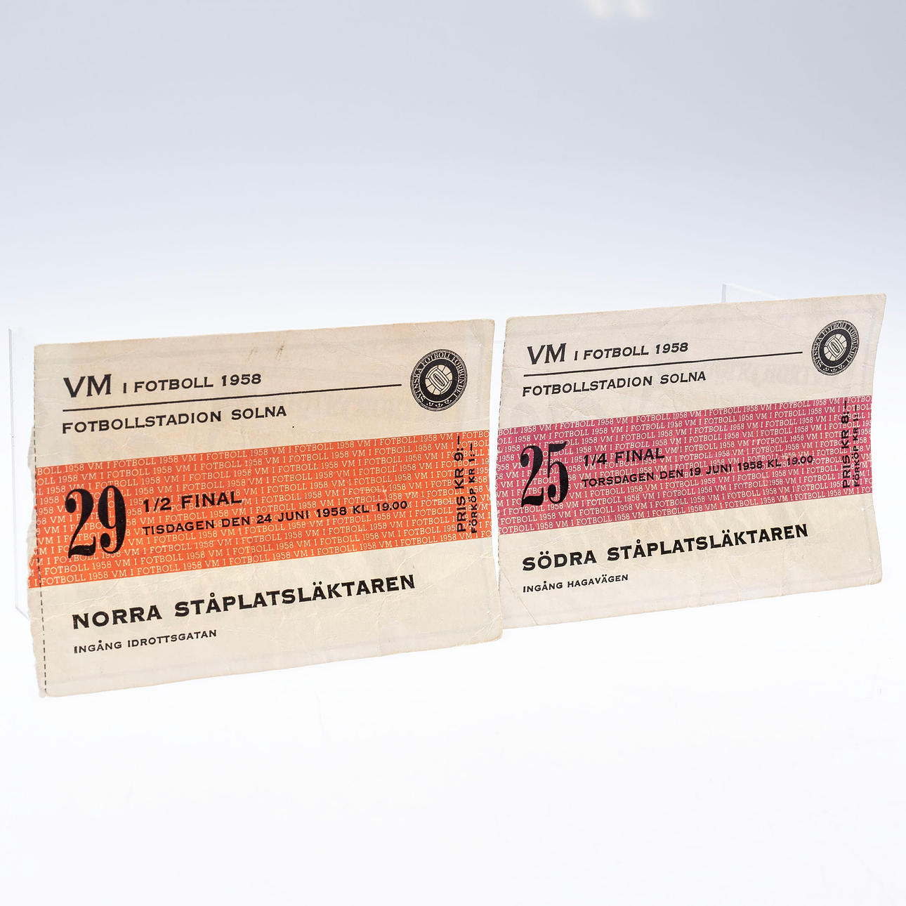 BILJETTER, 2 st, VM Fotboll, år 1958.