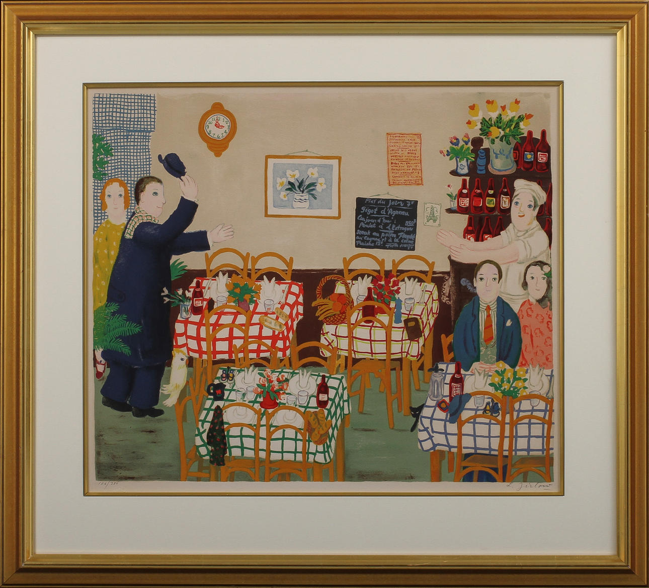 LENNART JIRLOW. Restauranginteriör, färglitografi, signerad och numrerad 106/380.