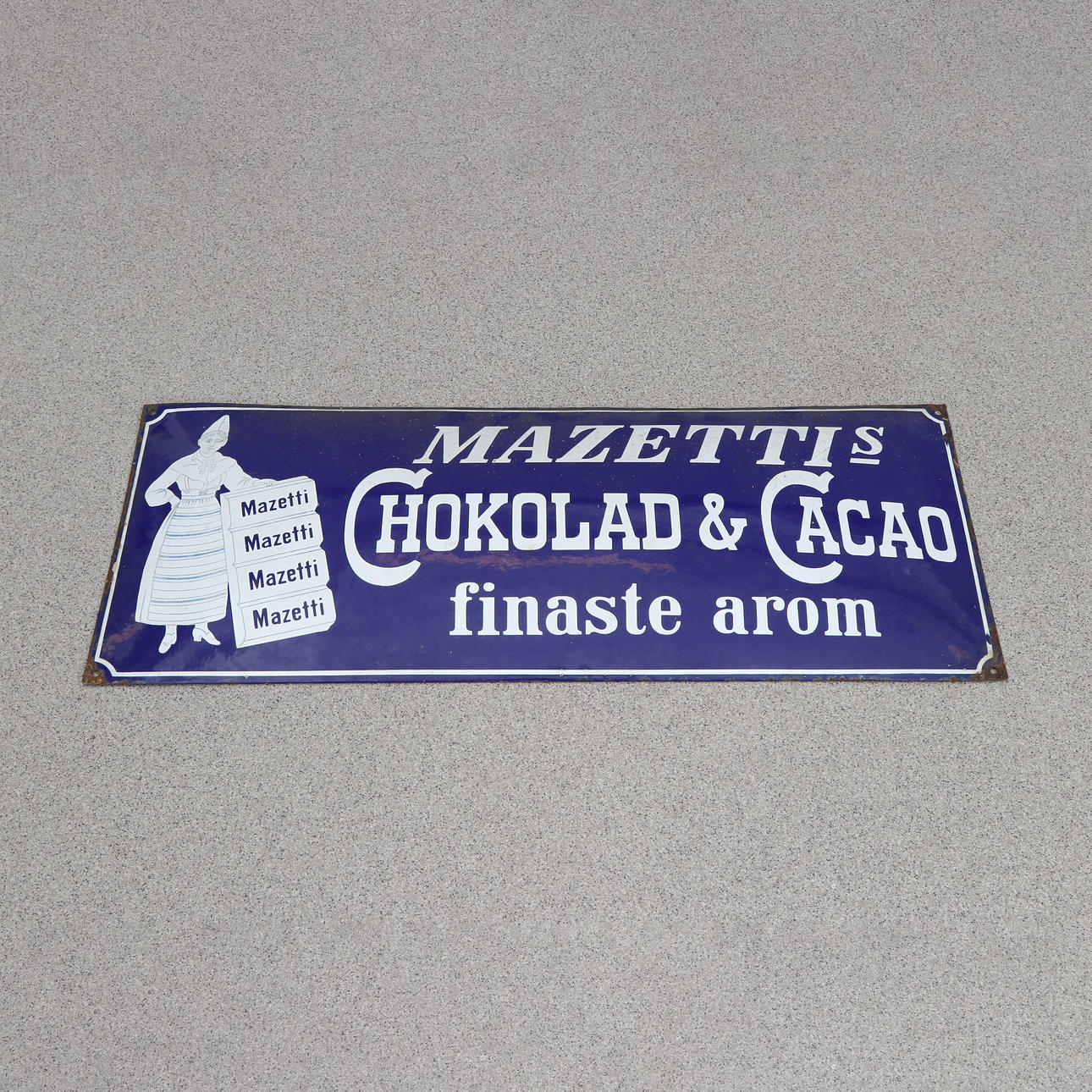 MAZETTI, EMALJSKYLT. Emaljerad plåt. 1900-tal.