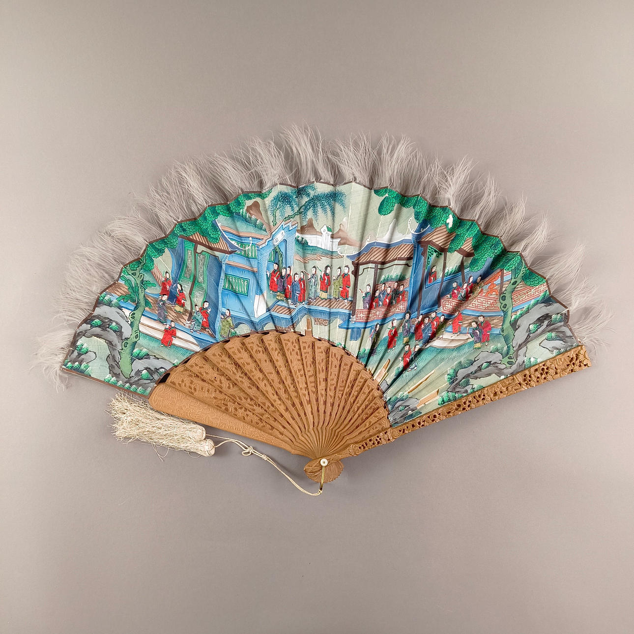 PAINTED FAN WITH FEATHER TRIM - CHINA.