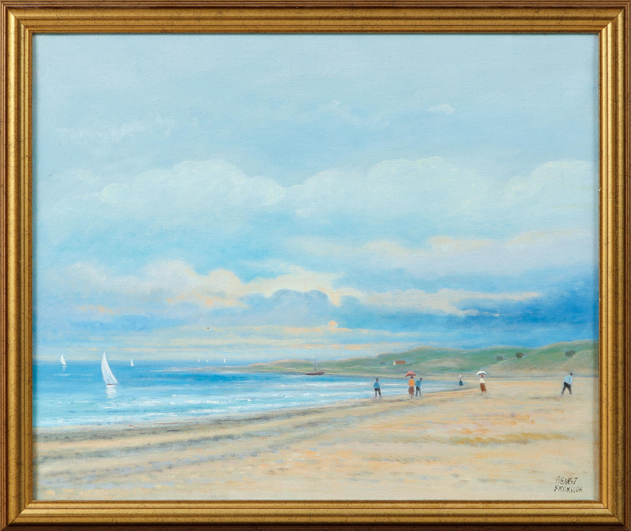 BENGT FRANSSON. Beach scene, oil on canvas, signed.