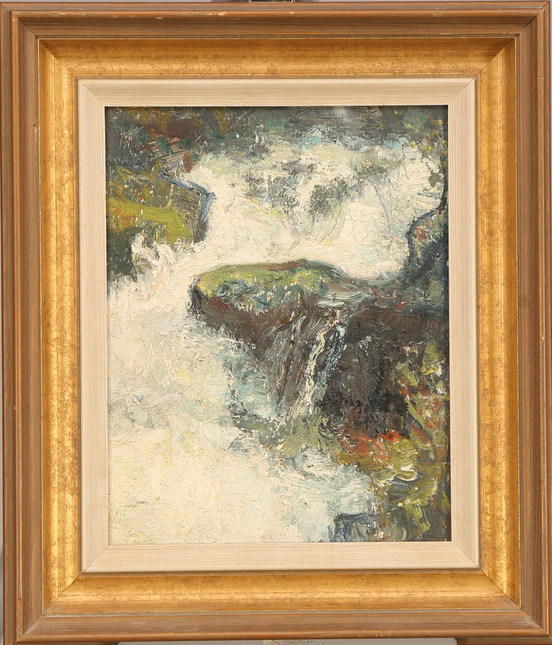 DAVID JETTE. TAVLA, olja pannå, signerad á-tergo D.Jette, litet vattenfall.