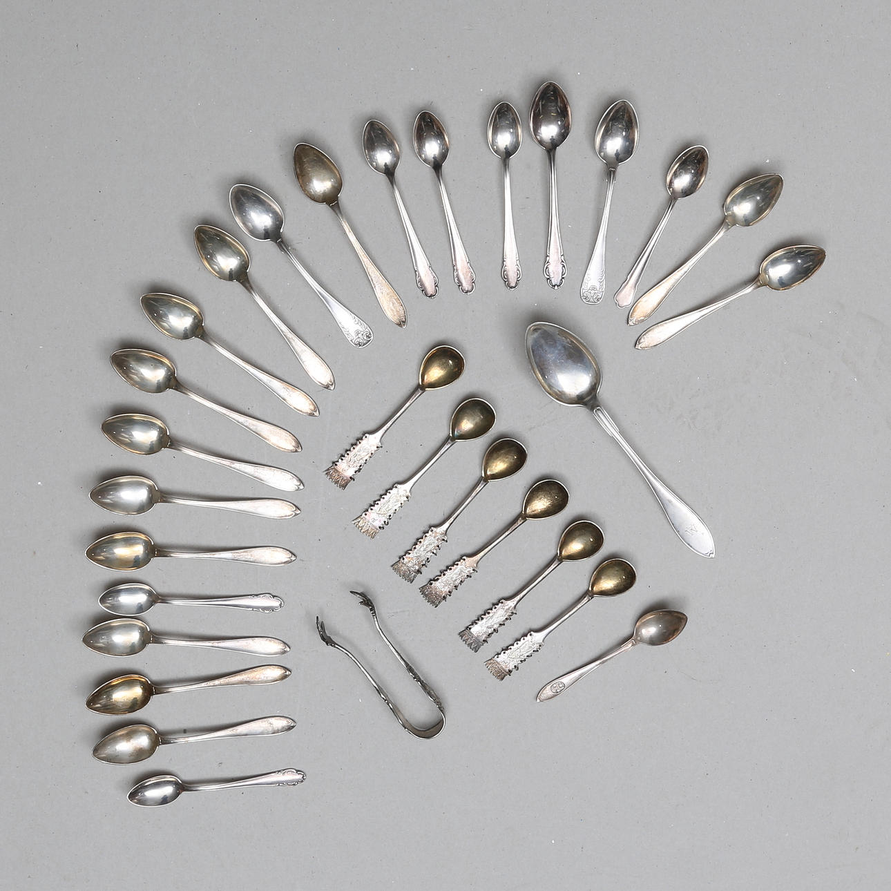 PARTI SKEDAR, 30 st, silver, mestadels kaffeskedar, 1900-tal.