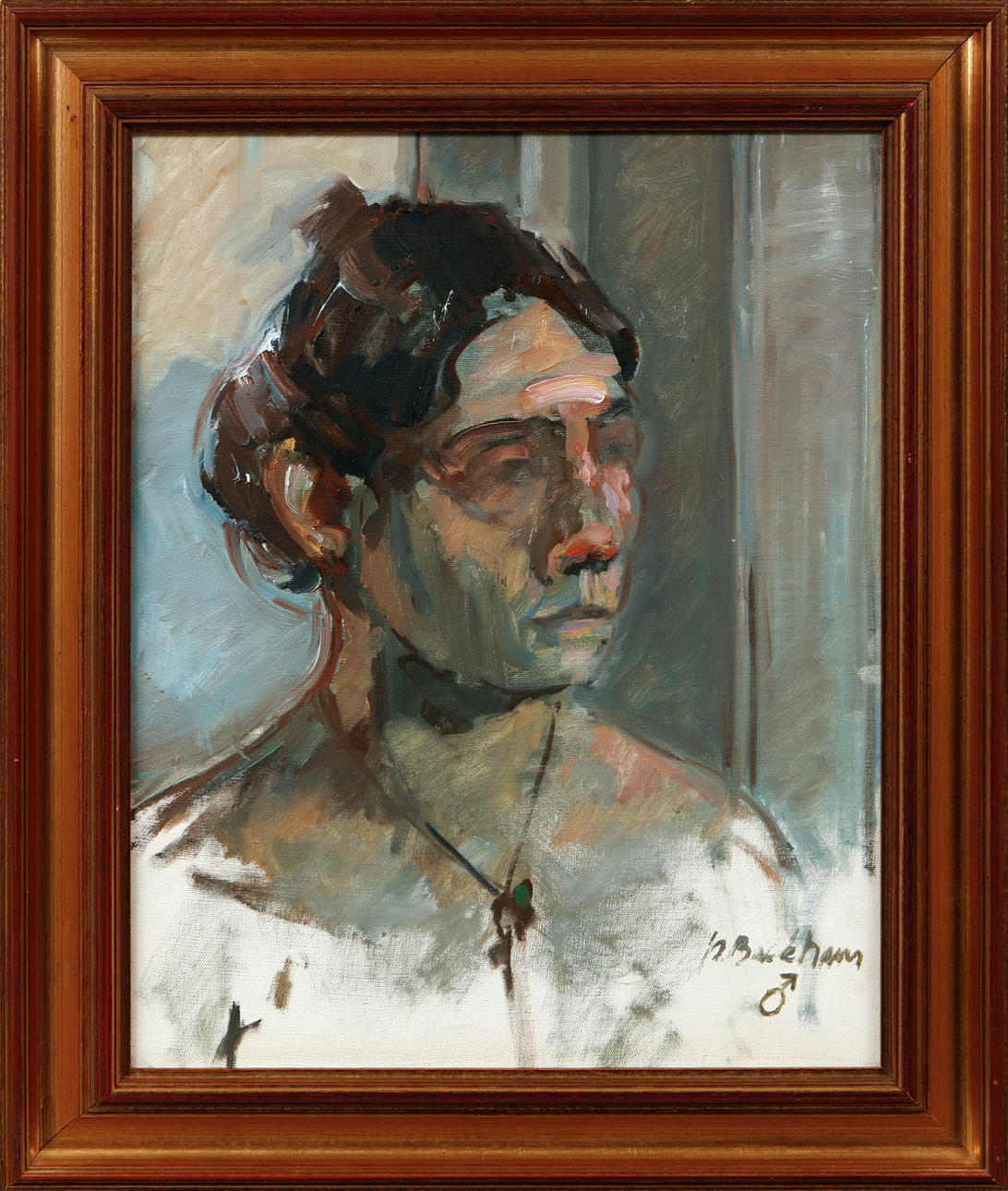 PETER BACKHAUS. Portrait, oil on canvas, signed.