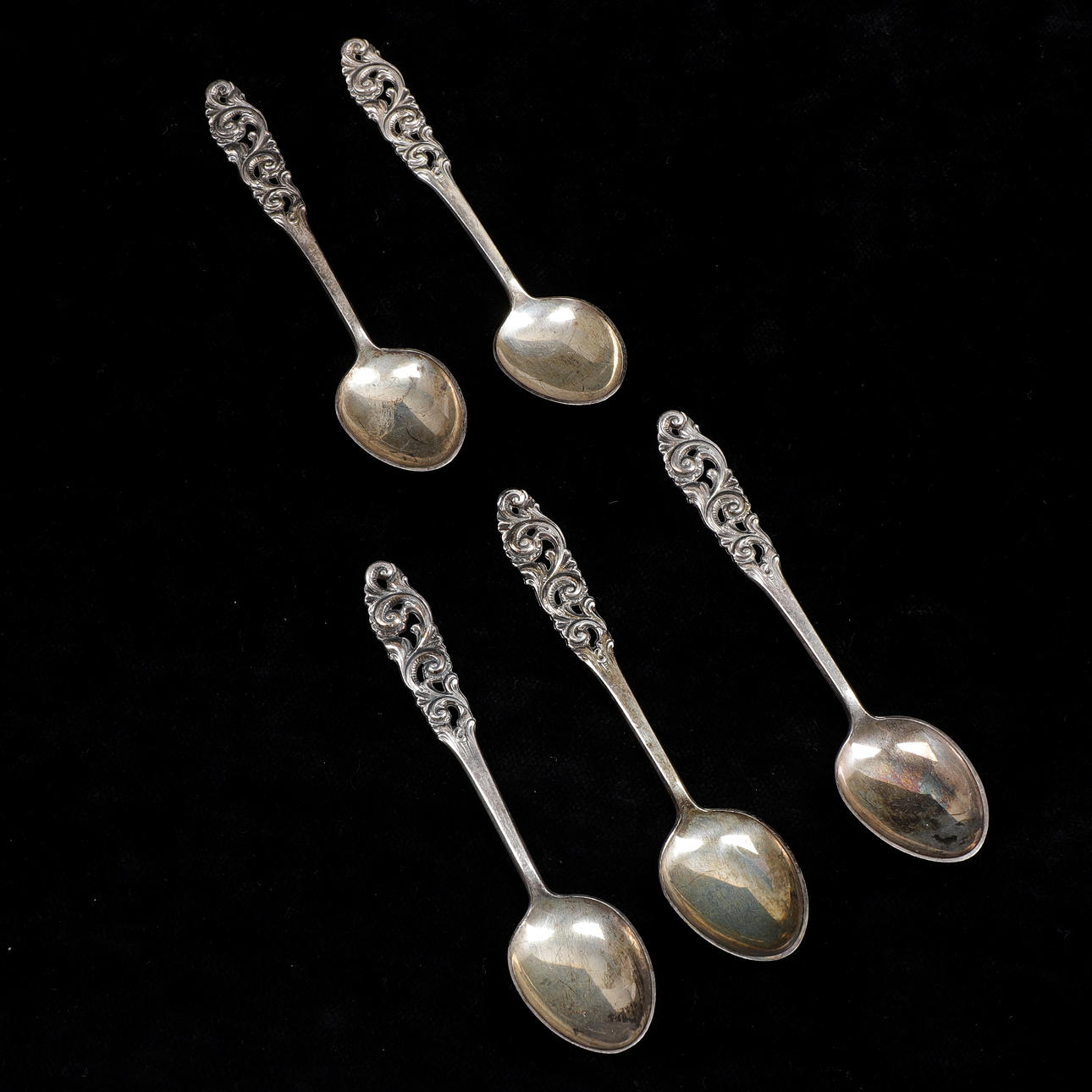 KAFFESKEDAR, 5 st, silver, totalvikt 45 gram.