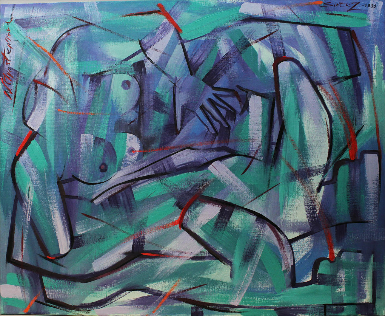 NATALIA KHVOSTJONKOVA. "Sintez". Olja på duk. Signerad och daterad 1990.