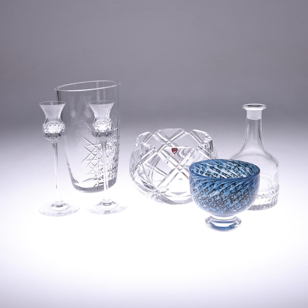 GLASFÖREMÅL, 6 delar, bl.a. Orrefors.