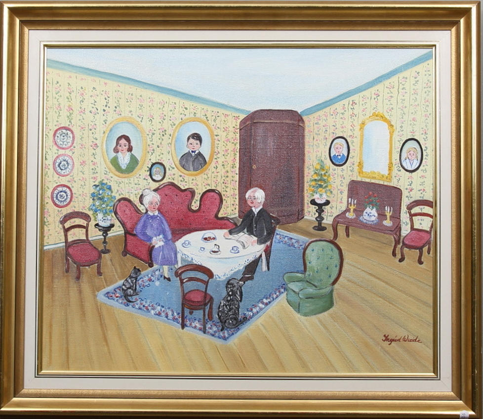 INGRID WIEDE. "Helgdagskväll". Olja på duk. Signerad Ingrid Wiede.