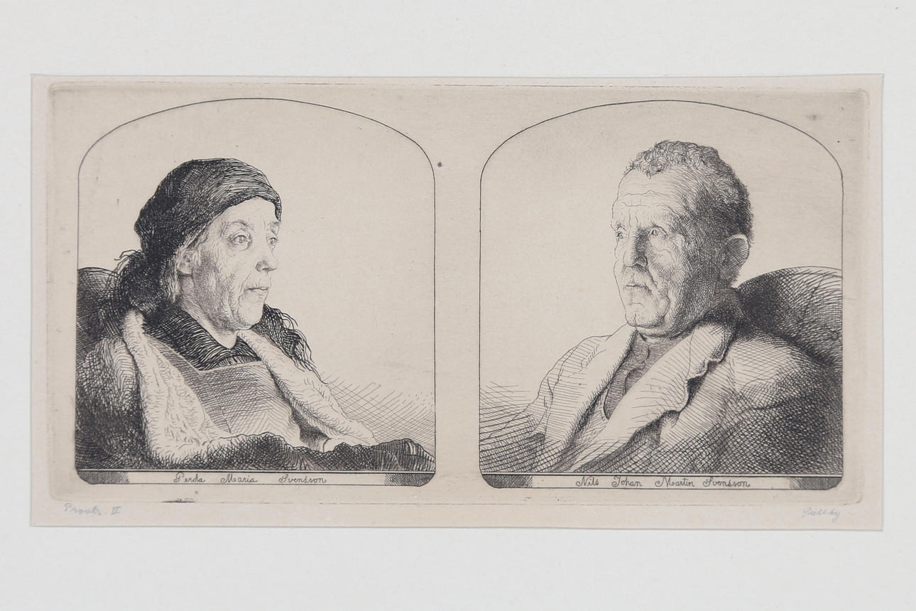 FOLKE GULLBY(1912-1982). "Far och mor". Etsning, provtryck, 1941.