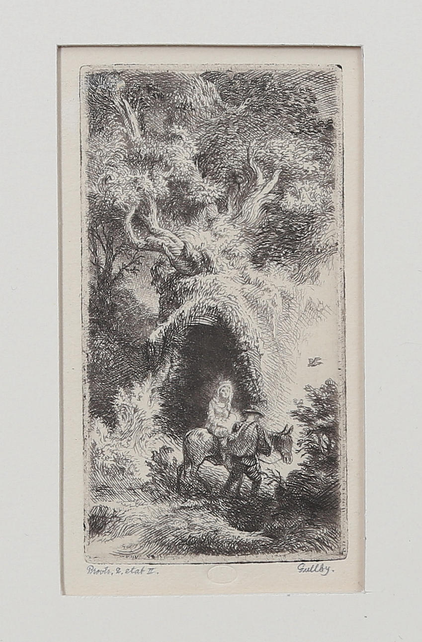 FOLKE GULLBY(1912-1982). "Flykten ur Egypten". Etsning, provtryck, 1947.