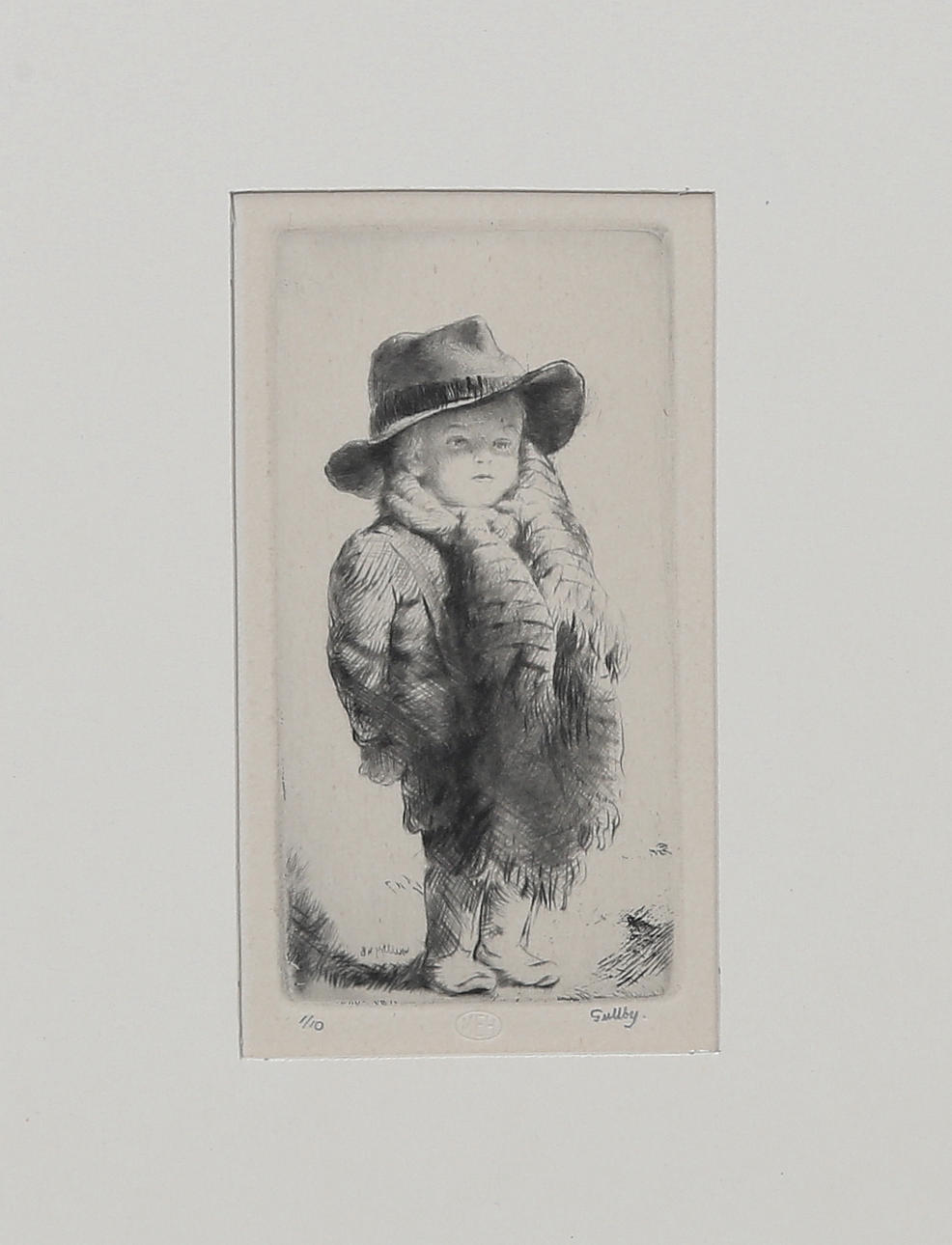 FOLKE GULLBY(1912-1982). "Christian har klätt sig för att åka till kvarnen och mala". Torrnål 1948.