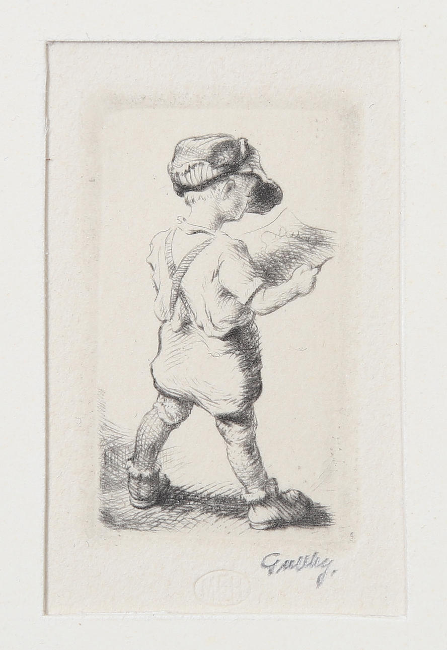 FOLKE GULLBY(1912-1982). "Christian granskar en teckning". Torrnål, 1948.