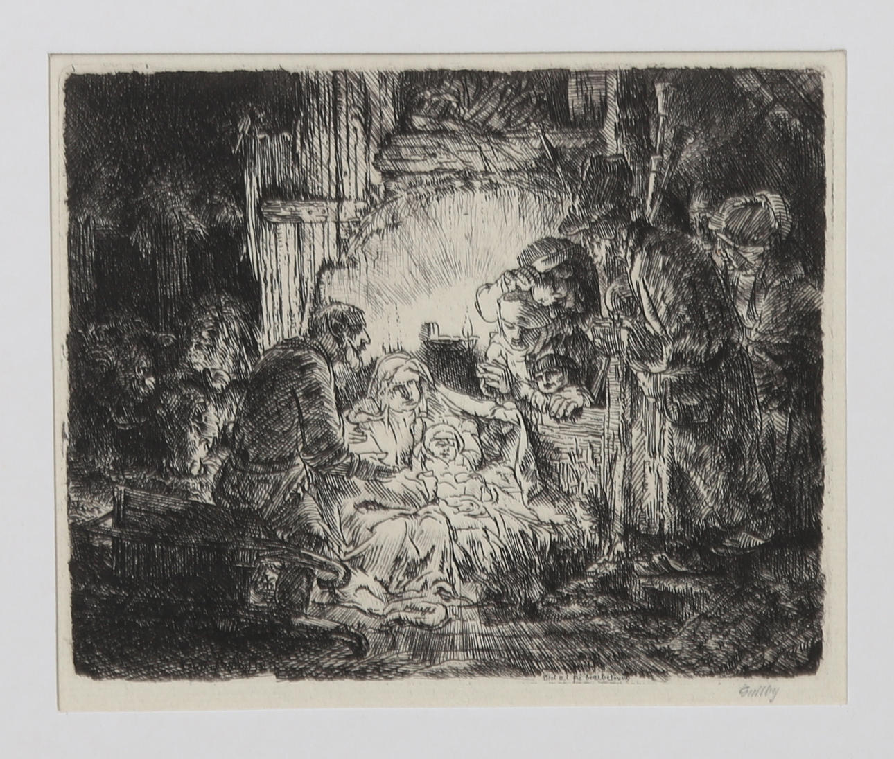 FOLKE GULLBY(1912-1982). "Herdarnas tillbedjan". Etsning, 1956.