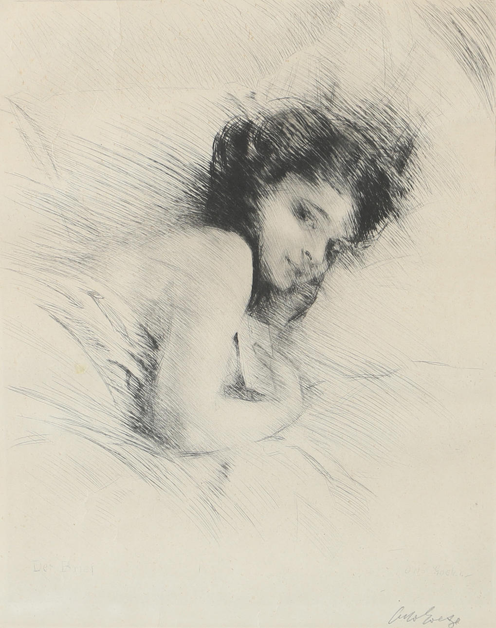 OTTO GOETZE. "Der Brief", etsning, signerad.