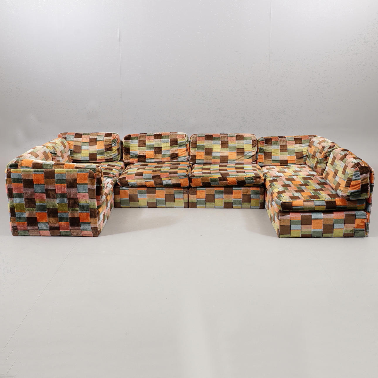 MODULSOFFA, 6 delar, plysch, 1970-tal.