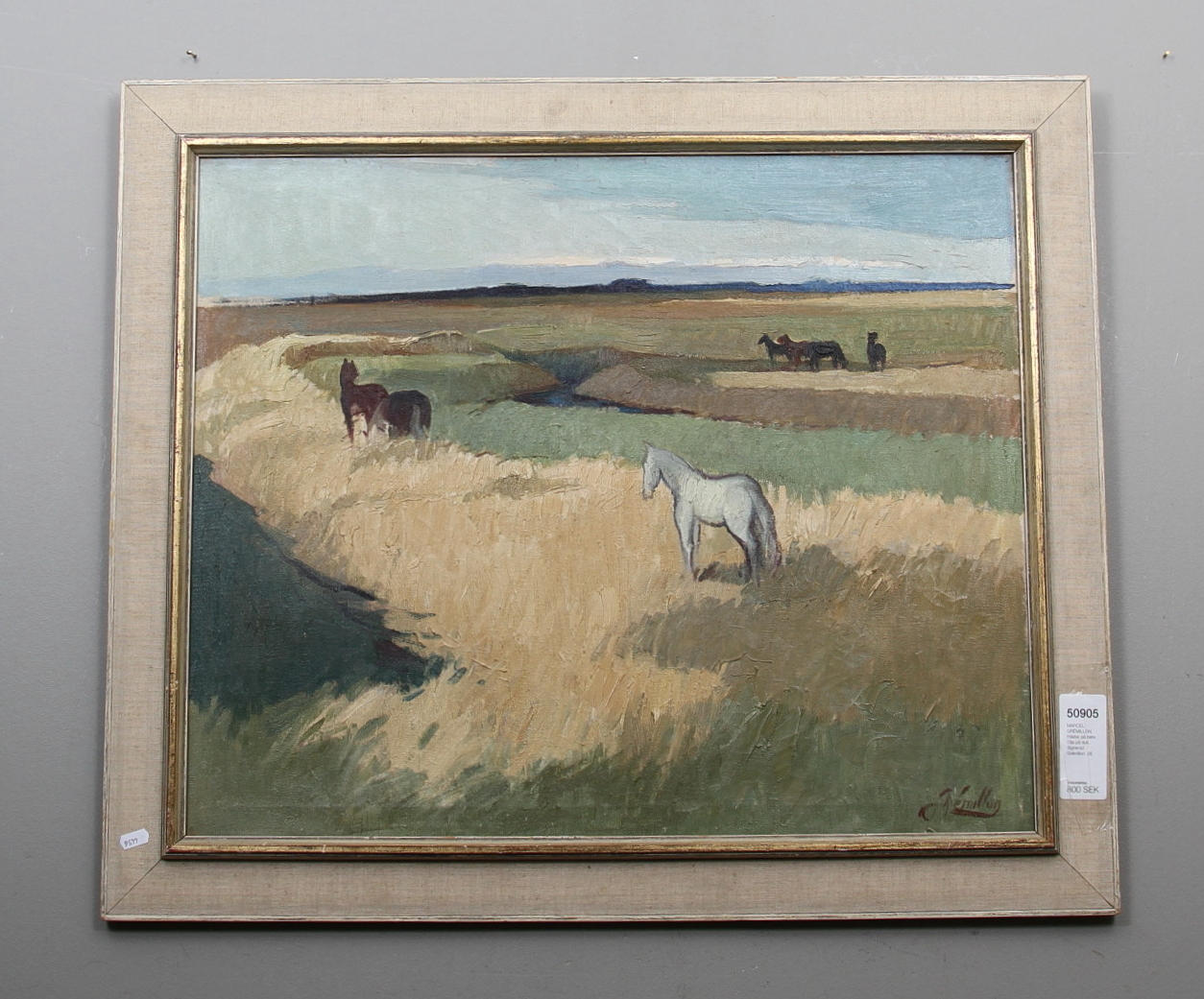 MARCEL GRÉMILLON. Hästar på bete. Olja på duk. Signerad Grémillon.