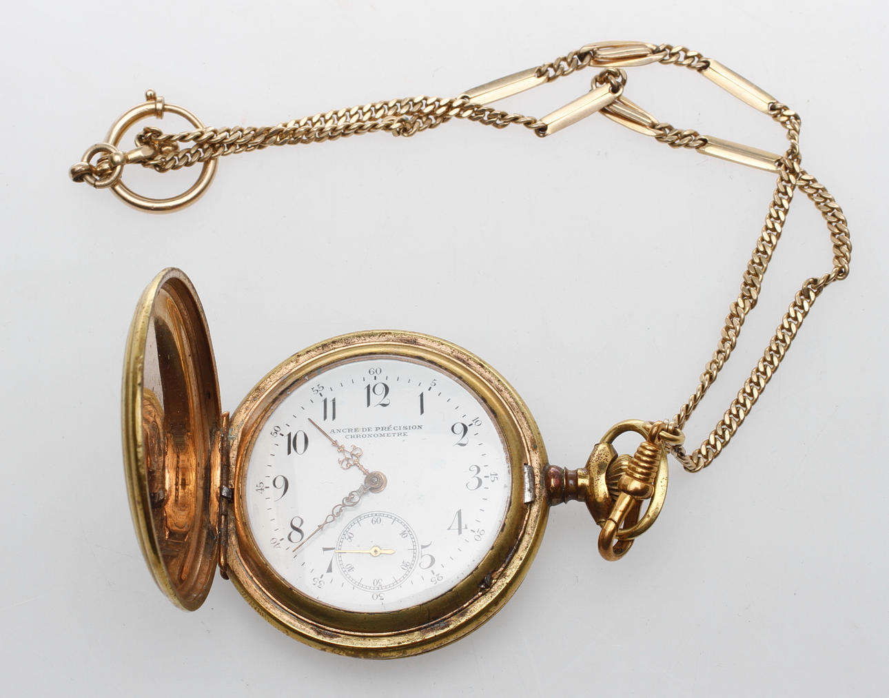 SAVONETT med KEDJA, gulmetall, Ancre de precision chronometer, 1900-tal.