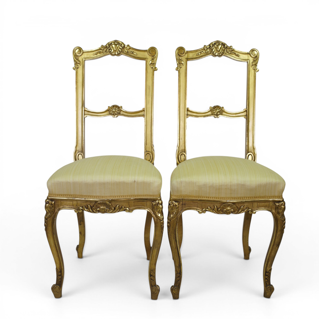 CHAIRS, a pair, Rococo style, bronzed, back splat with openwork ...