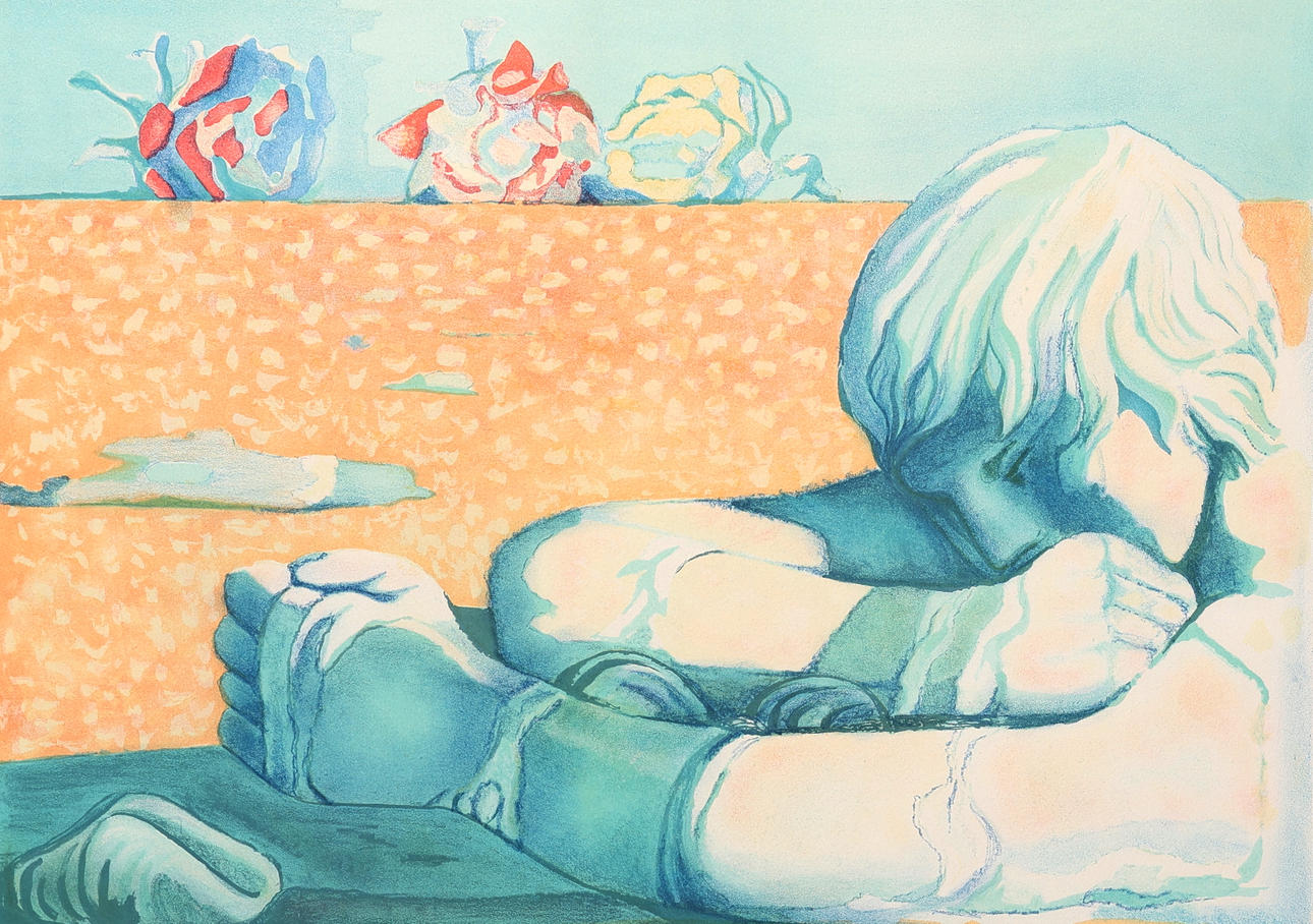 AXEL OLSON. Lithograph, "Förströdd sommar", signed, numbered 308/350.