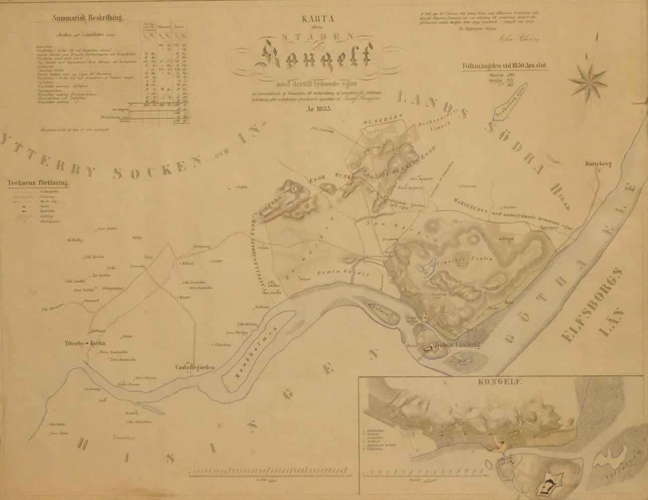 KARTA ÖVER KUNGÄLV, 1855.