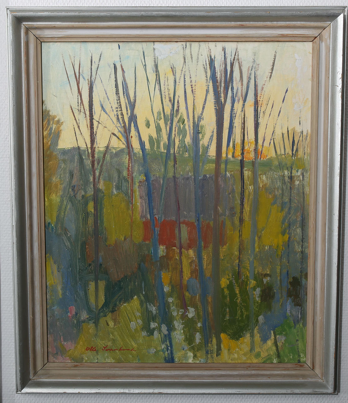 OLLE SVANLUND. Olja på pannå, Trädstammar, signerad.