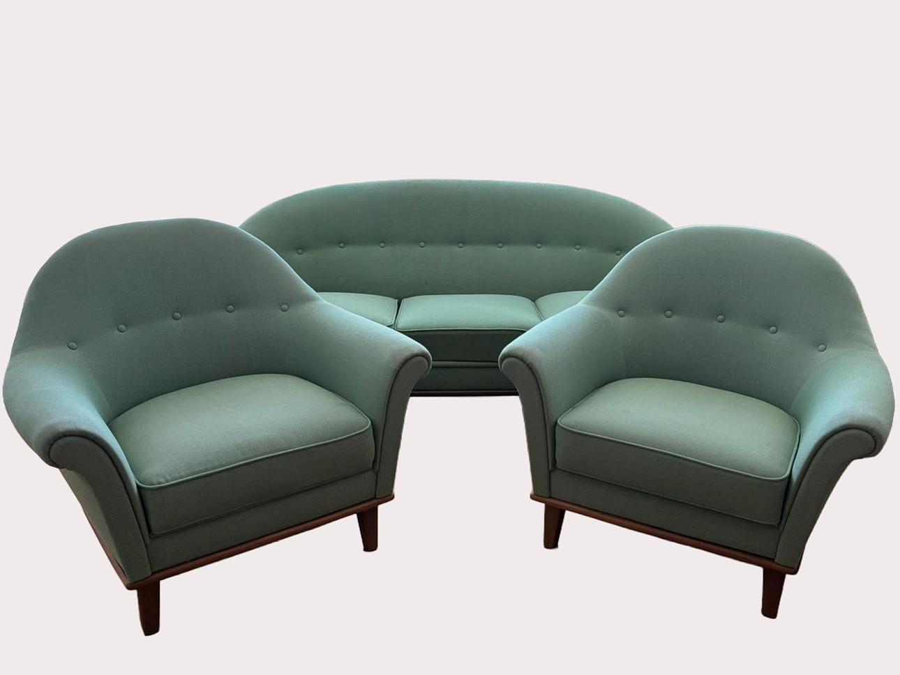 SOFFA SAMT 2 FÅTÖLJER, textilklädda, 1960- tal.