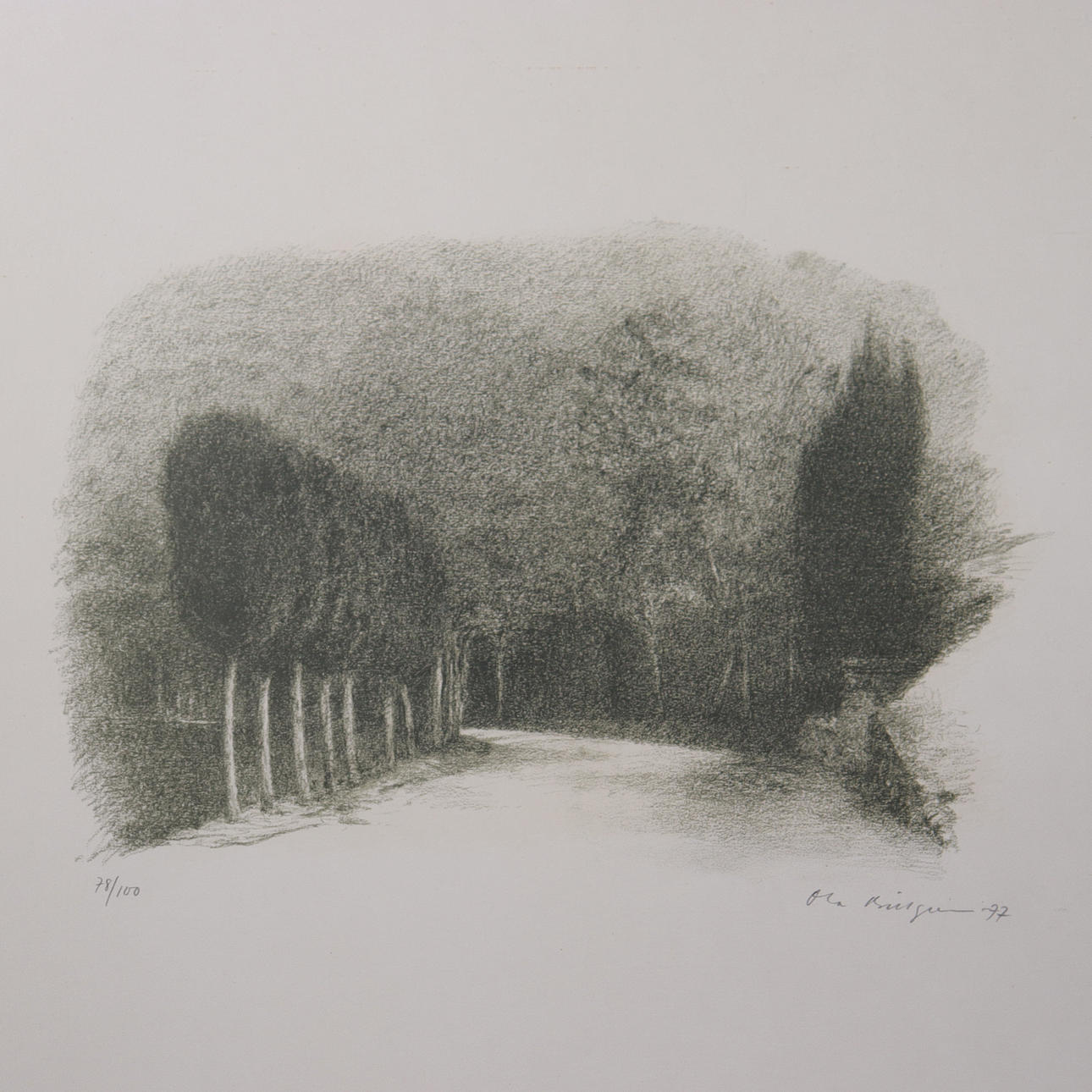 OLA BILLGREN. litografi, "Väg, Assisi".