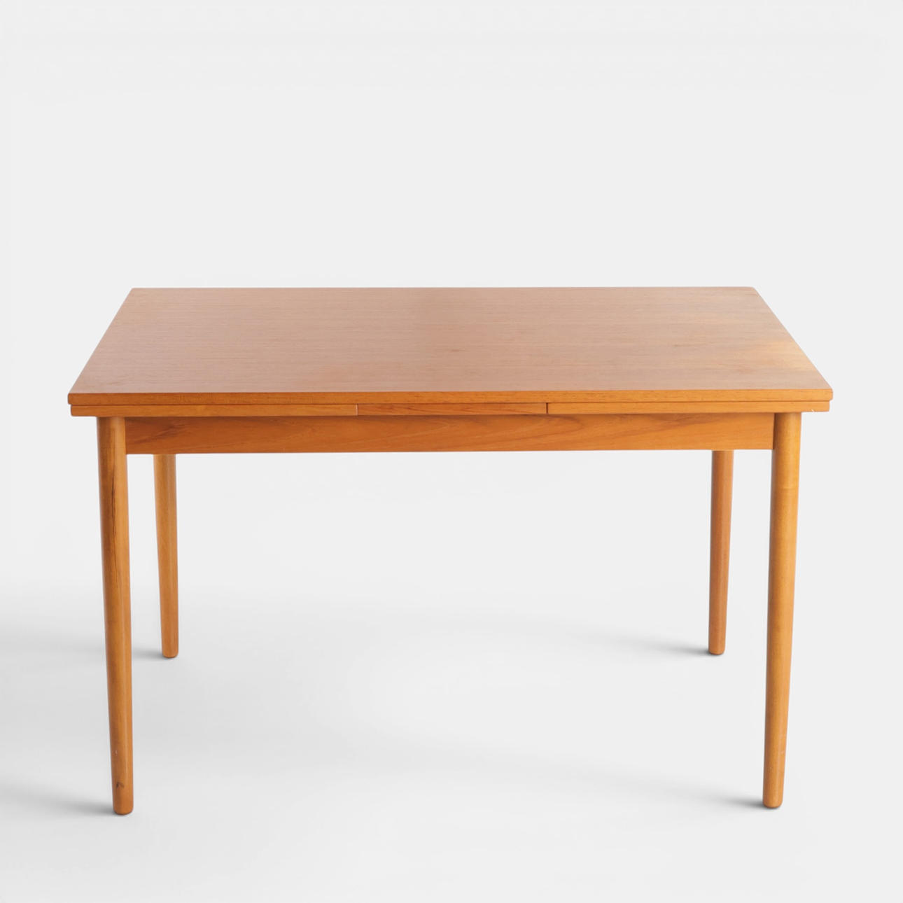 Rectangular teak dining table, top with Dutch pull-out leaves, raised ...